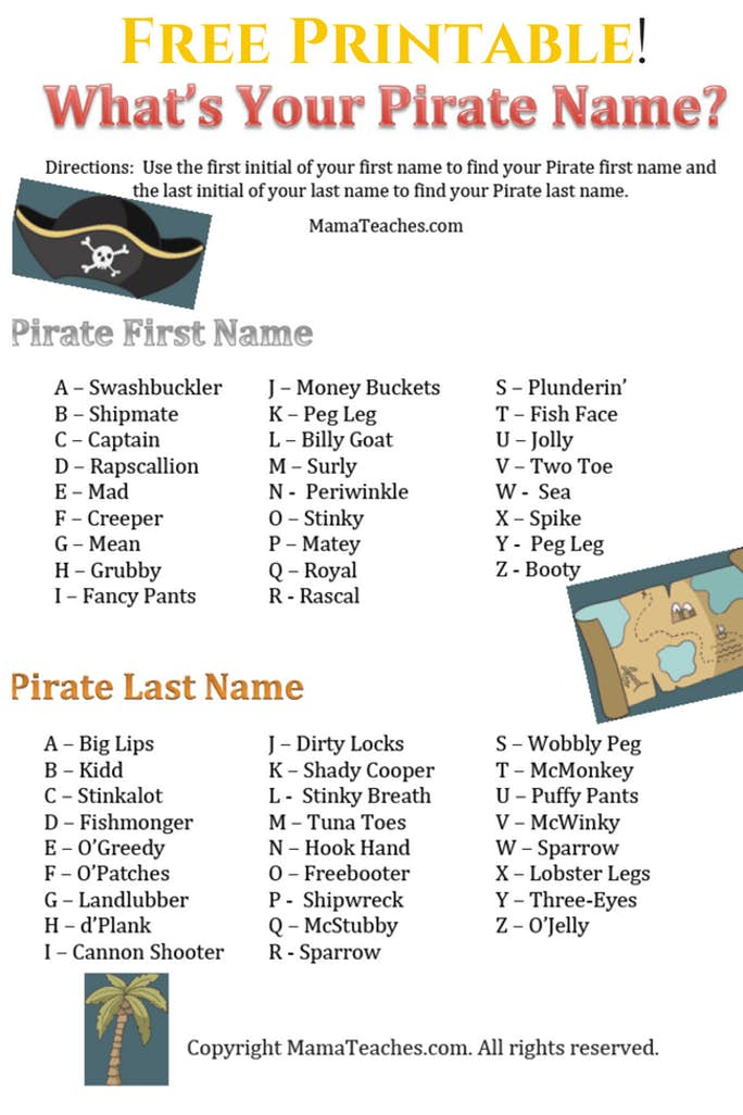 Find Your Pirate Name For Talk Like A Pirate Day Pirate Name List Mama Teaches 0979