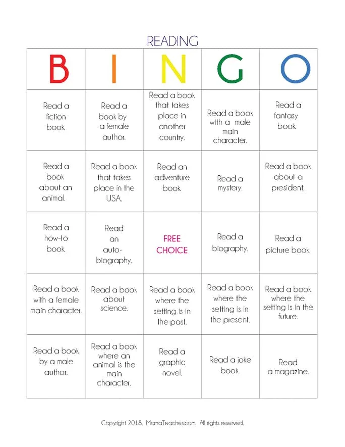 Reading Book BINGO: Printable Reading Game