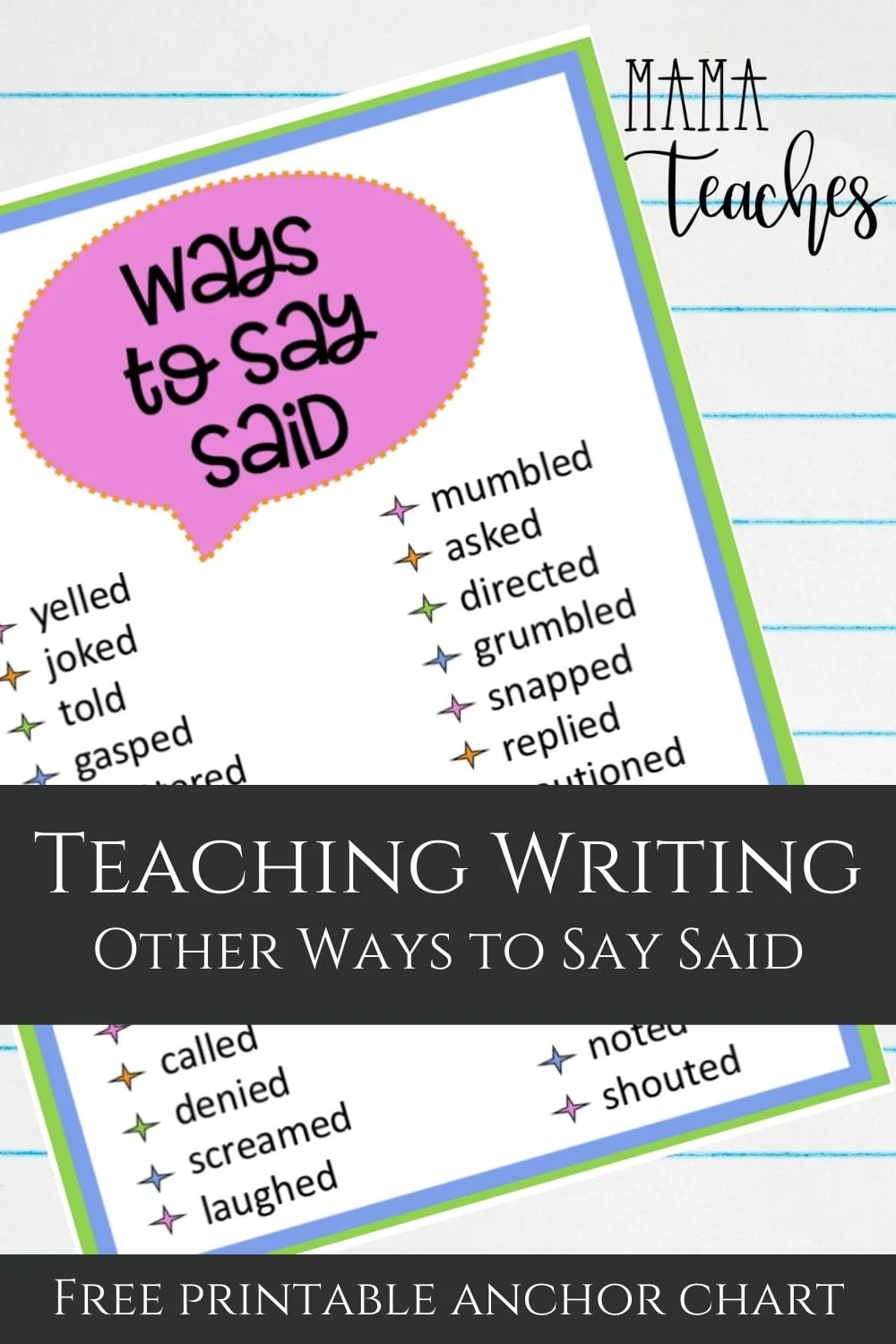 Teaching Writing - Other Ways to Say Said- Mama Teaches