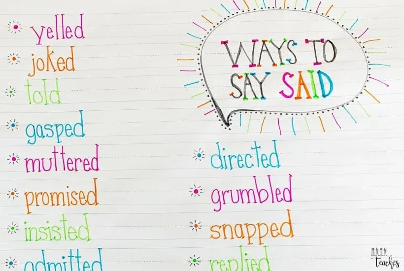 Teaching Writing to Kids - Other Ways to Say Said to Improve Dialogue - Free Printable Anchor Chart Included - MamaTeaches