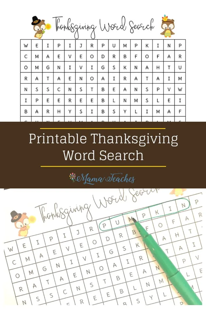 Thanksgiving Word Search Printable
