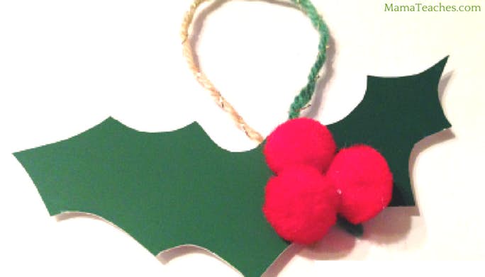 Holly Paint Chip Christmas Ornament Craft for Kids