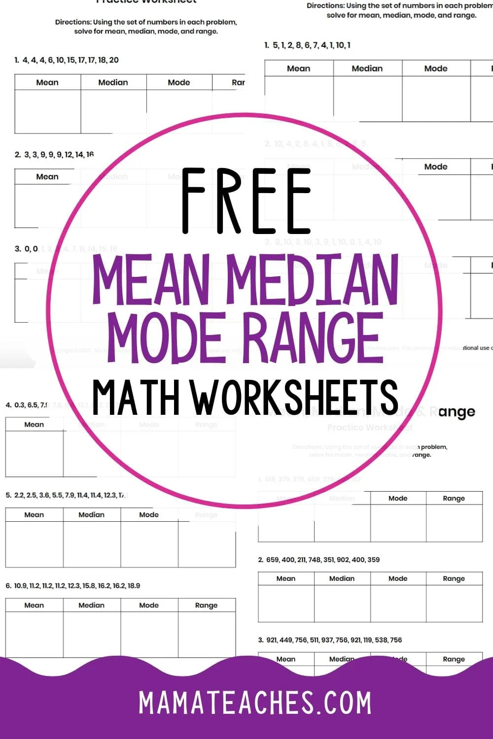 Free Math Worksheets - Mean Median Mode Range Worksheets