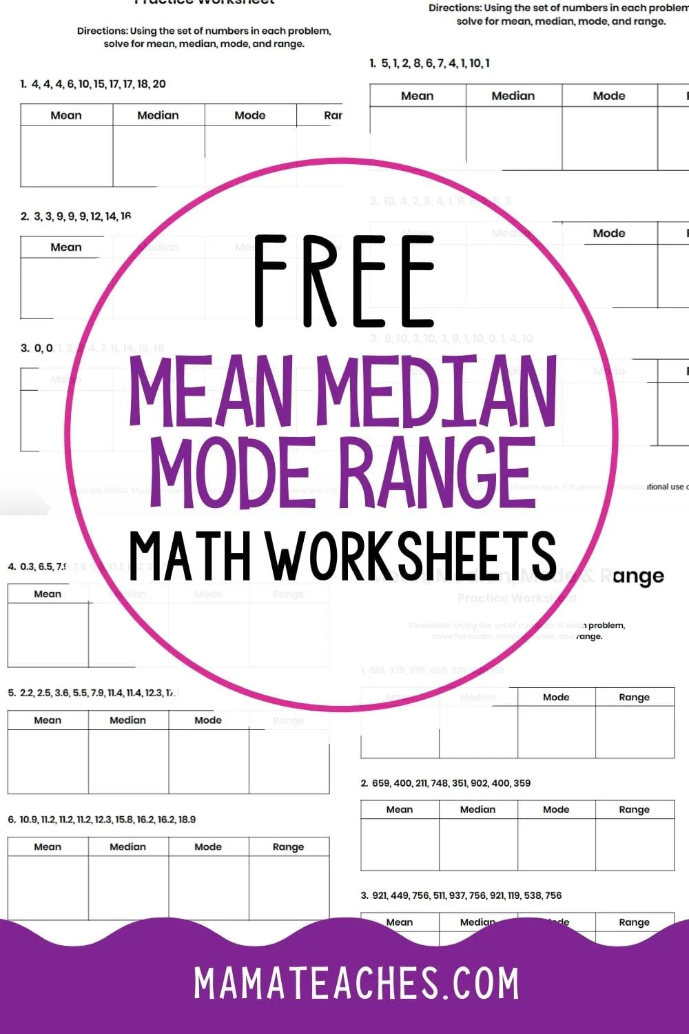 Mean Median Mode Range Worksheets {Free Printables} - Mama Teaches