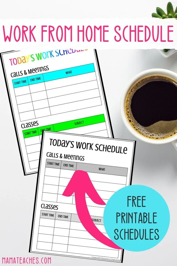 Free Printable Work from Home Schedules for Working from Home and Homeschooling - MamaTeaches.com