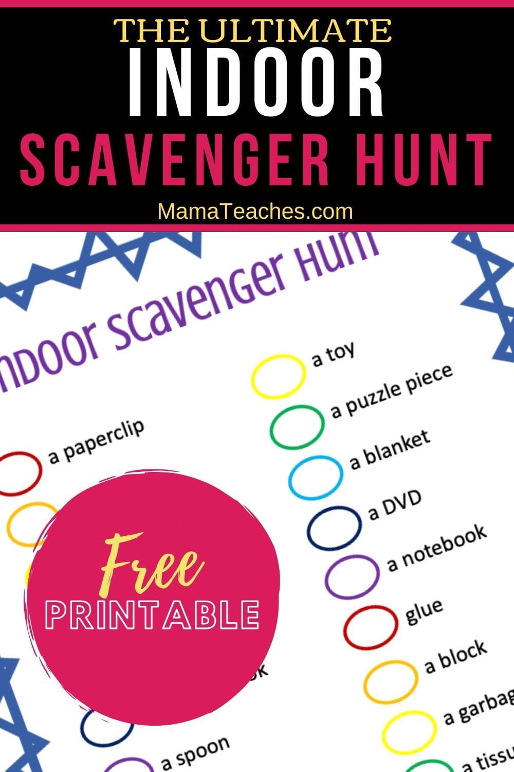 Free Printable Indoor Scavenger Hunt for Kids - MamaTeaches