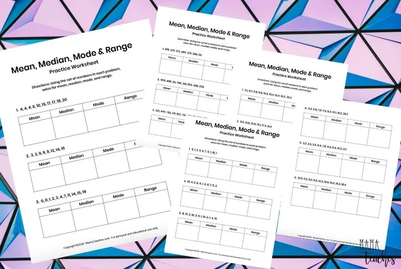 Mean Median Mode Range Math Worksheets for Kids