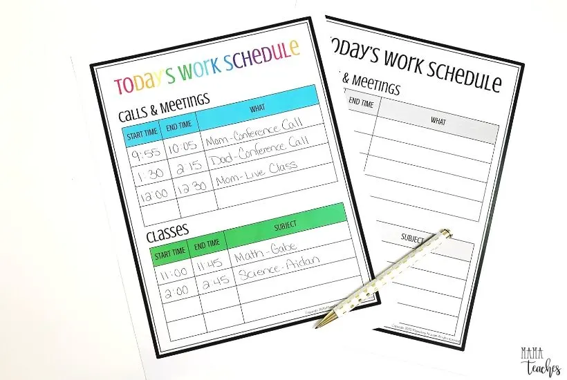 Work from Home Schedule Printable