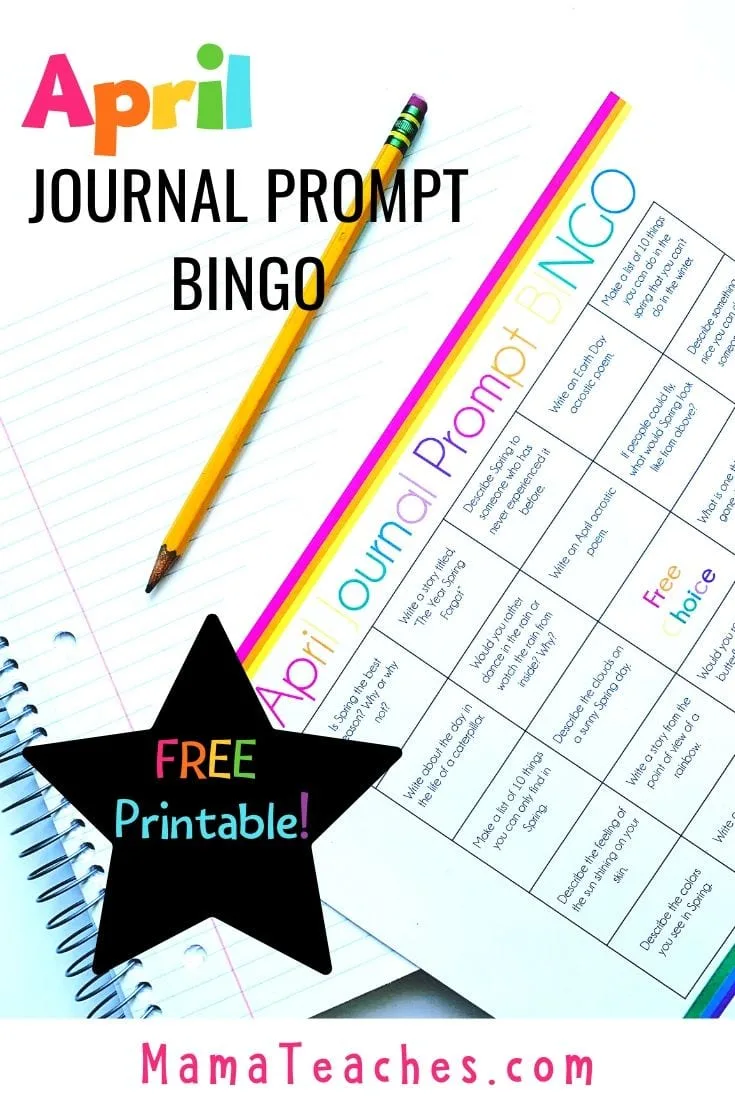 Free April Journal Writing Prompts for Kids in BINGO format! A fun way to get kids excited about writing! - MamaTeaches.com