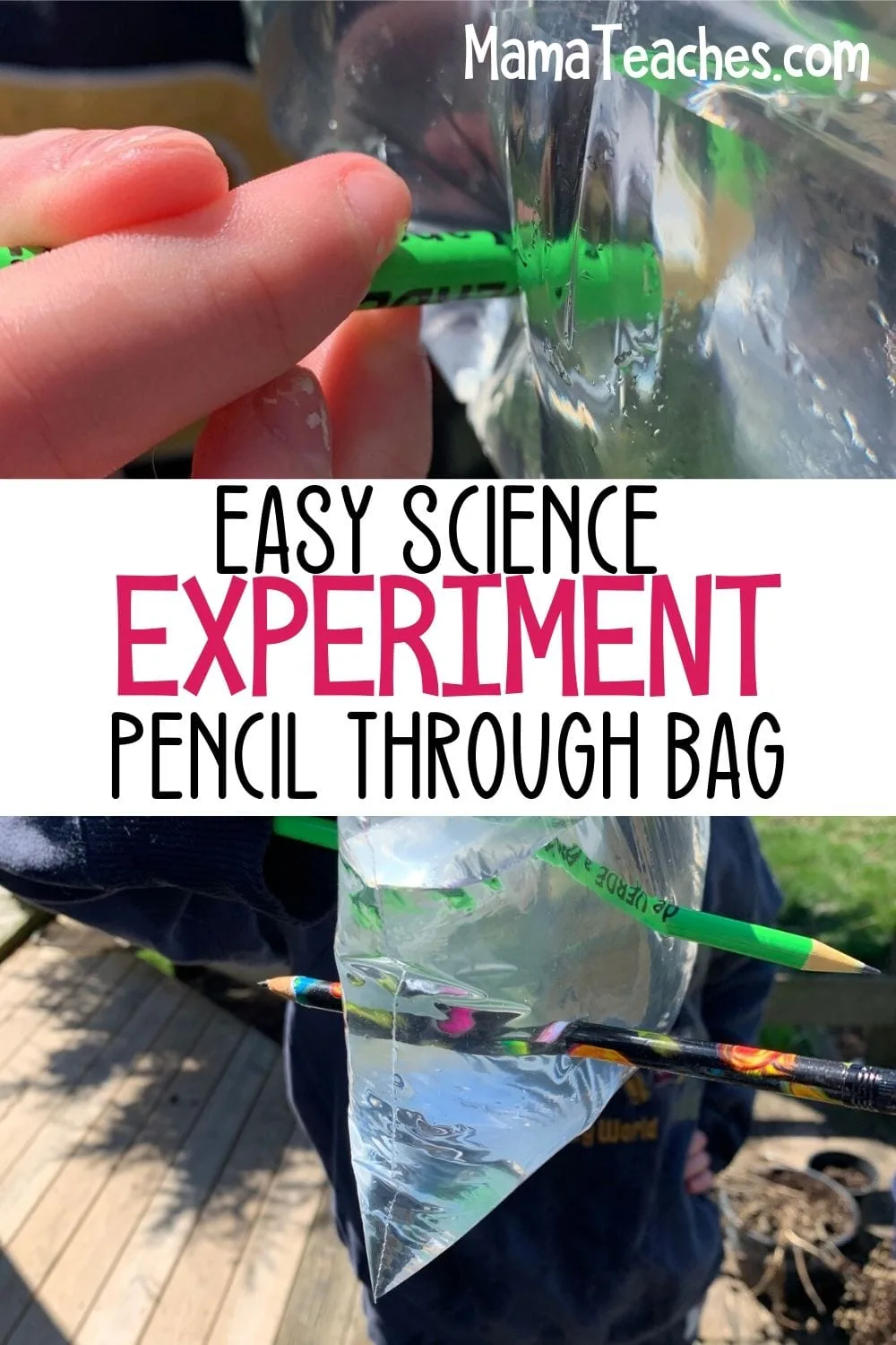 Easy Science Experiment - Pencil Through Bag STEM Experiment for Kids - MamaTeaches.com