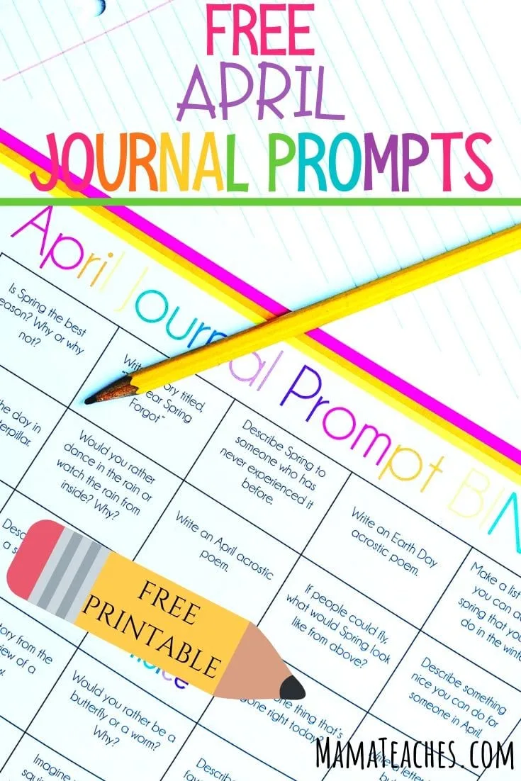 Free April Journal Writing Prompts for Kids in BINGO format! A fun way to get kids excited about writing! - MamaTeaches.com