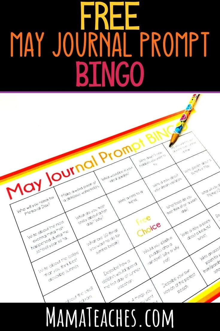 Free May Journal Prompt BINGO - A Fun Way to Do Writing Prompts for Kids in Upper Elementary - MamaTeaches.com