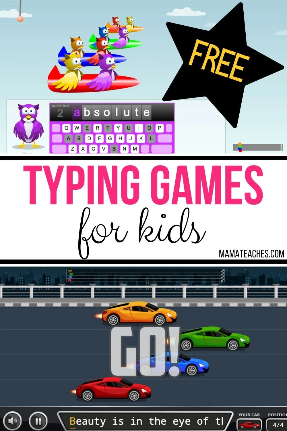 Touch-type car-racing - touch-typing game