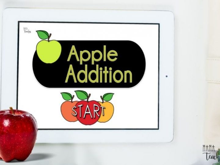 Apple Addition Digital Math Game for Preschool and Kindergarten on a Tablet - MamaTeaches.com