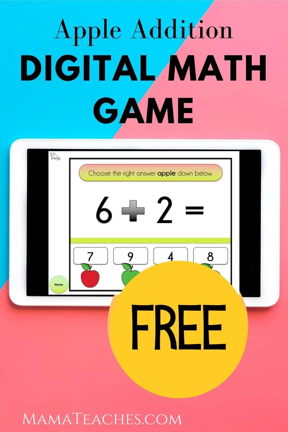 Free Apple Addition Digital Math Game for Early Learners