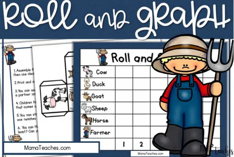 Free Farm Math Game - Roll and Graph Math Game for Kindergarten and Preschool