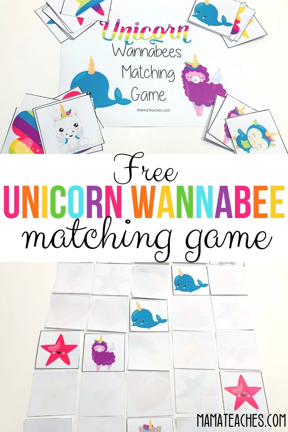 Free Unicorn Wannabee Matching Game. A Free Printable Preschool Game for Kids! The perfect math game for a rainy day! - MamaTeaches.com