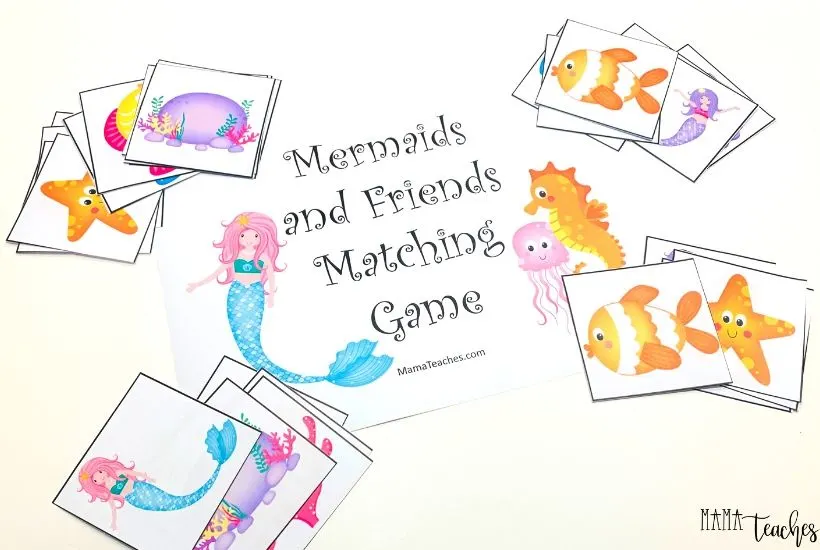 Mermaids Matching Game for Kids - MamaTeaches.com