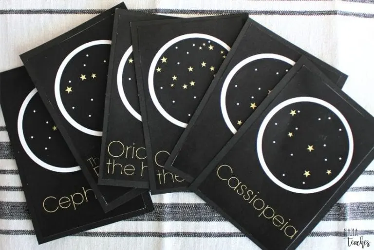 This contains an image of: Constellations for Kids: Printable Constellation Cards - Mama Teaches