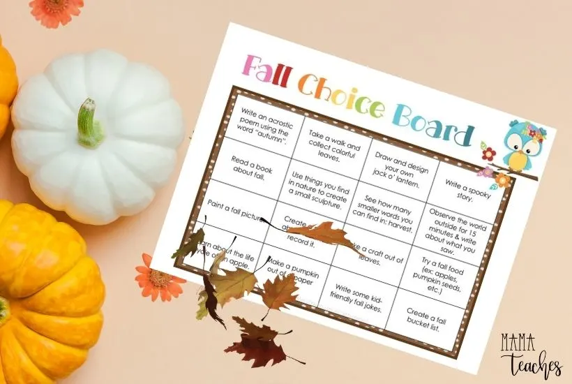 Fall Choice Board for Kids - Digital and Printable Versions