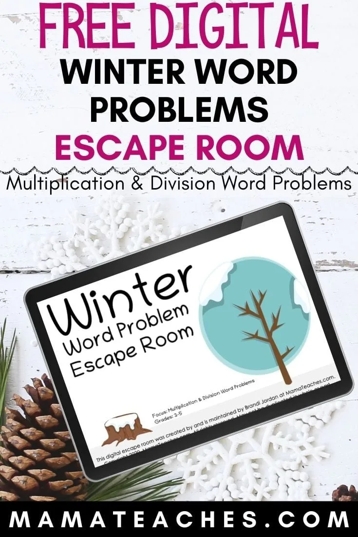 Winter Word Problems Digital Escape Room - a Free Multiplication and Division Word Problems Virtual Escape Room