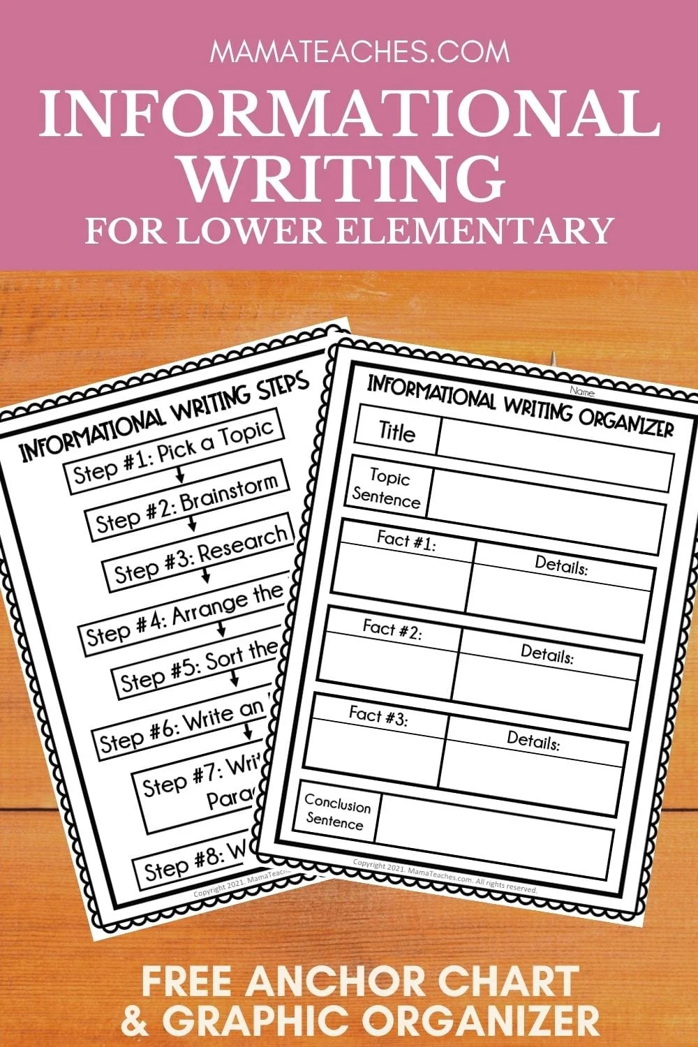 Free Informational Writing Anchor Chart and Writing Graphic Organizer for Lower Elementary