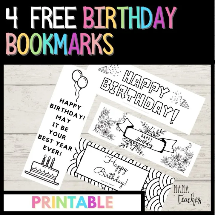 4 FREE BIRTHDAY BOOKMARKS