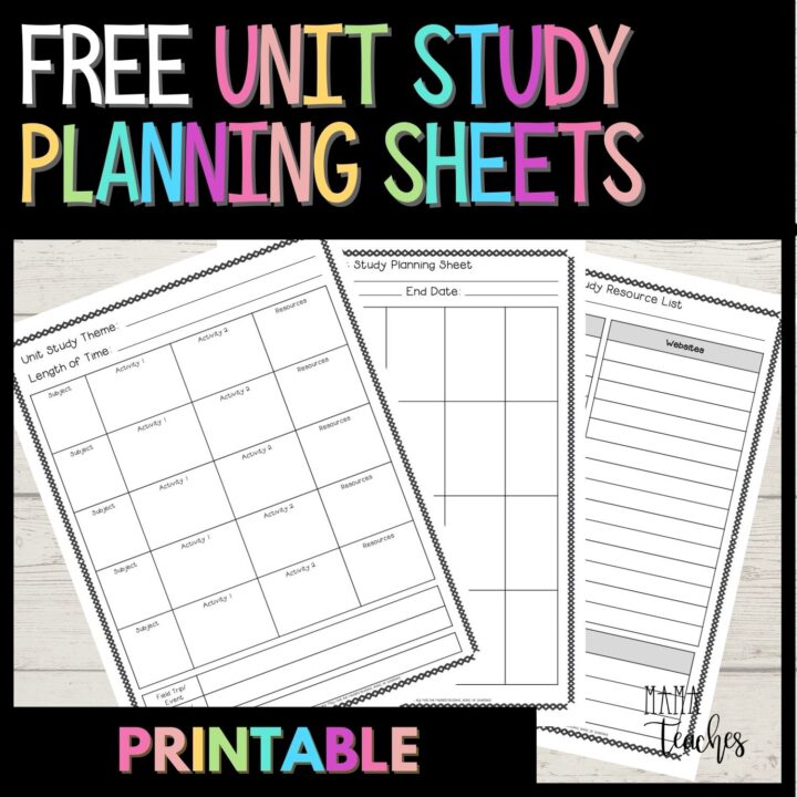 UNIT STUDY PLANNING SHEETS