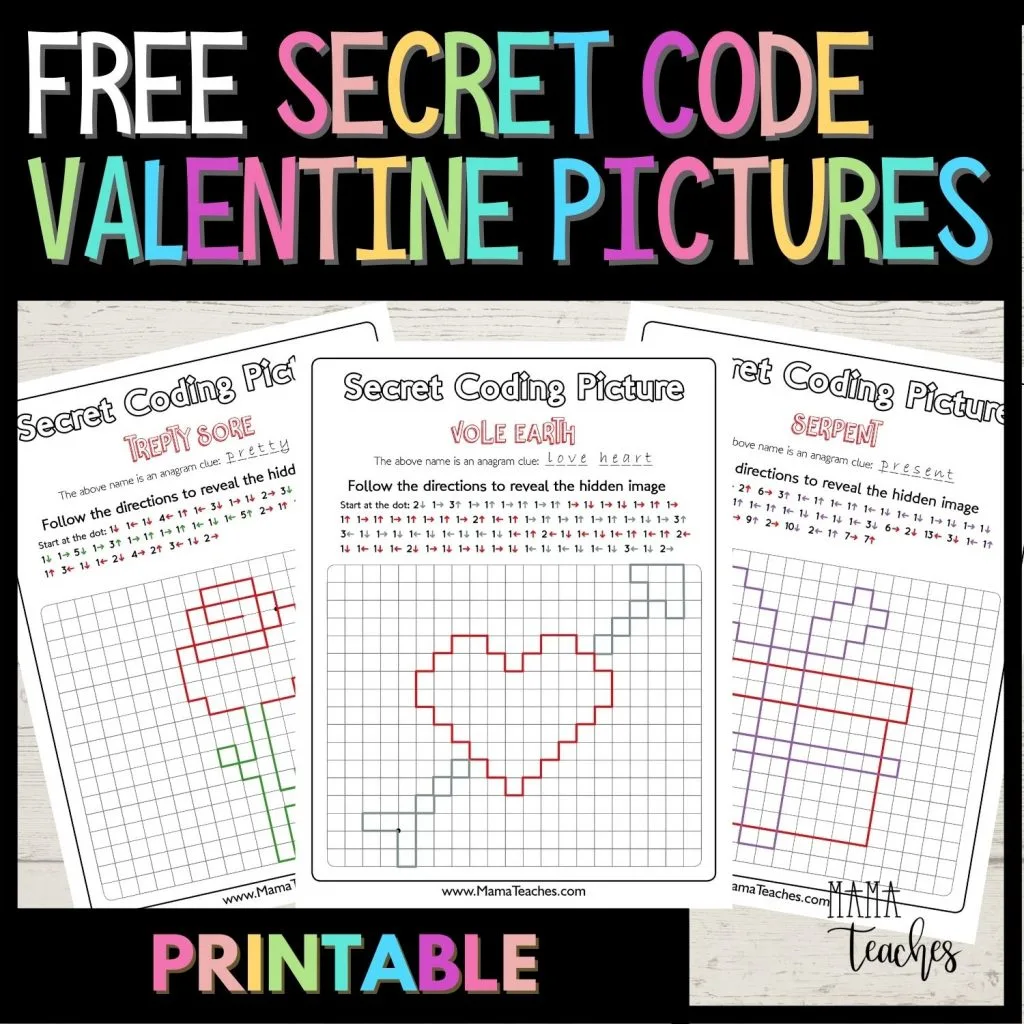 FREE SECRET CODE VALENTINE PICTURE WORKSHEETS