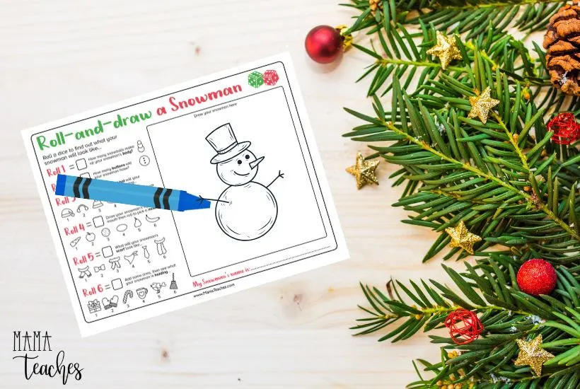 Roll and draw a snowman printable activity