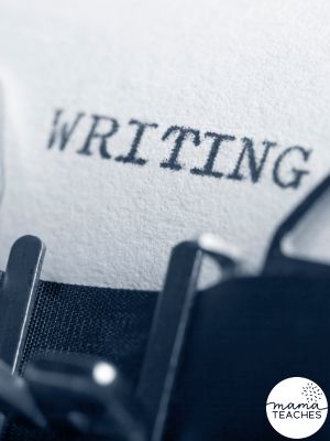 typewriter and type written page that says WRITING
