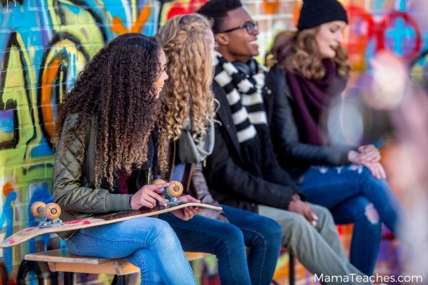 teens on a bench
